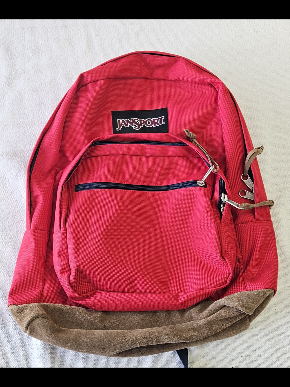 JanSport Red Brown Backpack Suede Bottom Adjustable Strap Pockets Classic